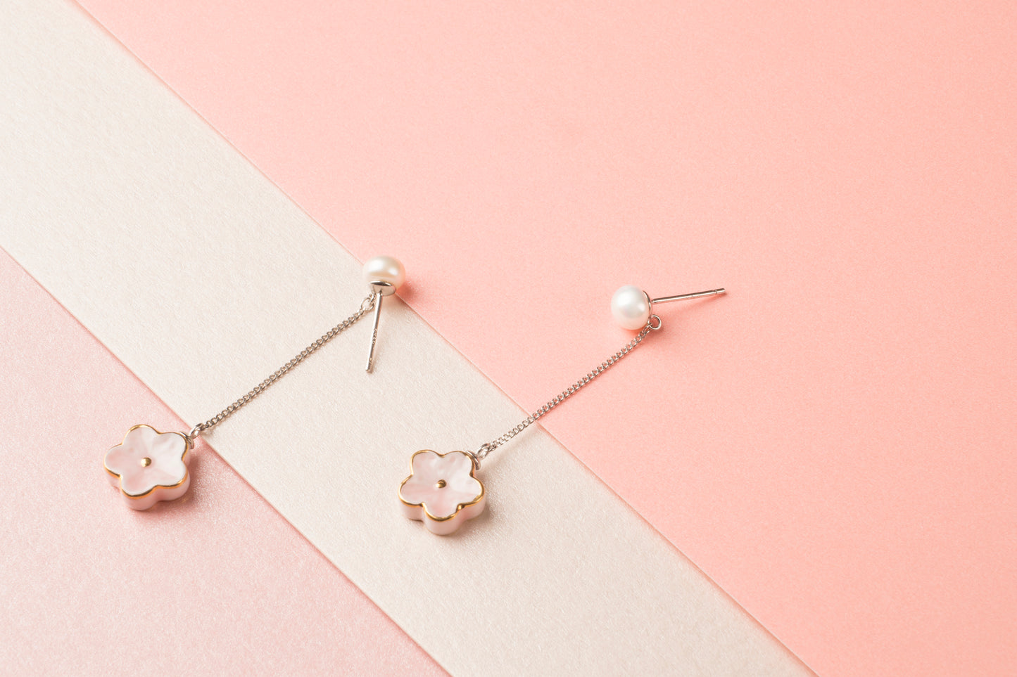 Peach Spring Flower Blossoms Pearl Earring