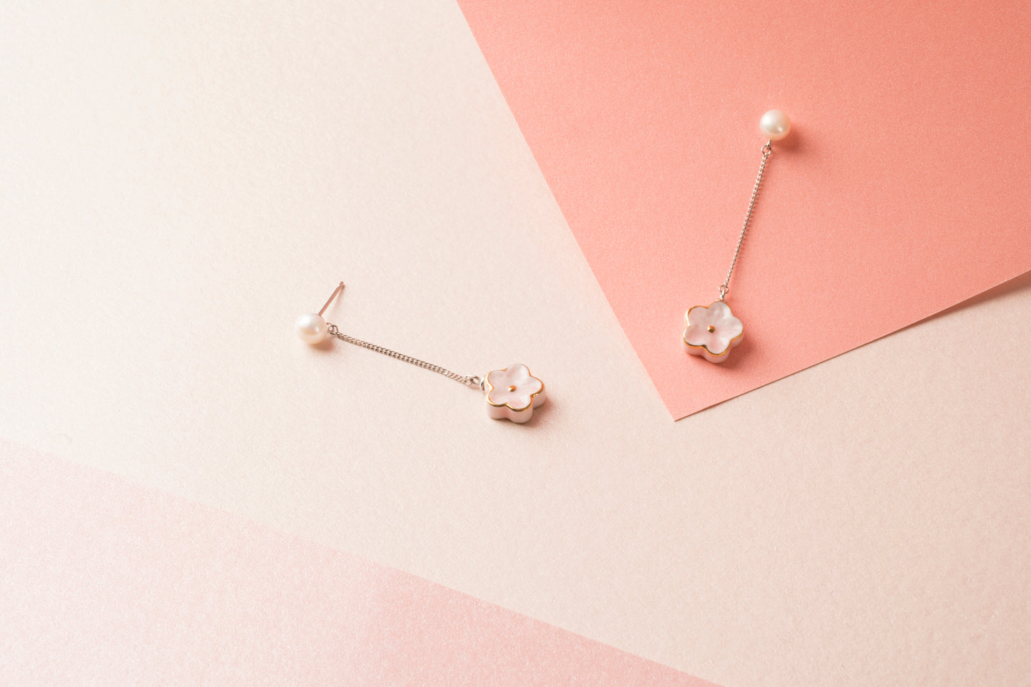 Peach Spring Flower Blossoms Pearl Earring