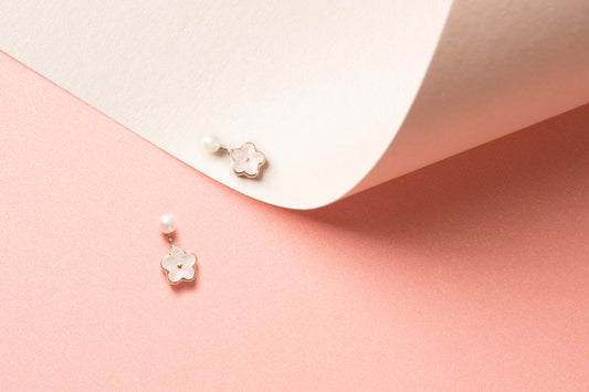 Peach Spring Flower Blossoms Pearl Earring