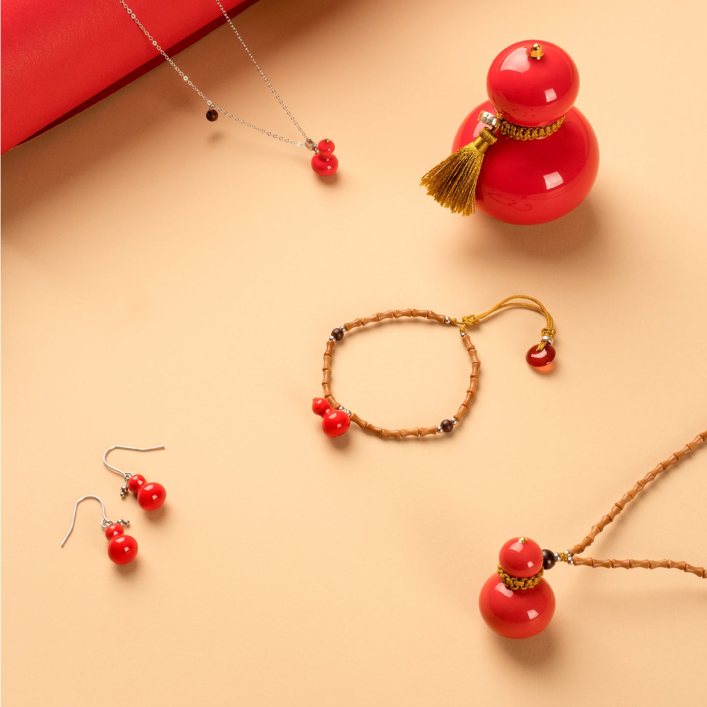 Red Gourd Porcelain Pendant Necklace Chinese Style Jewelry
