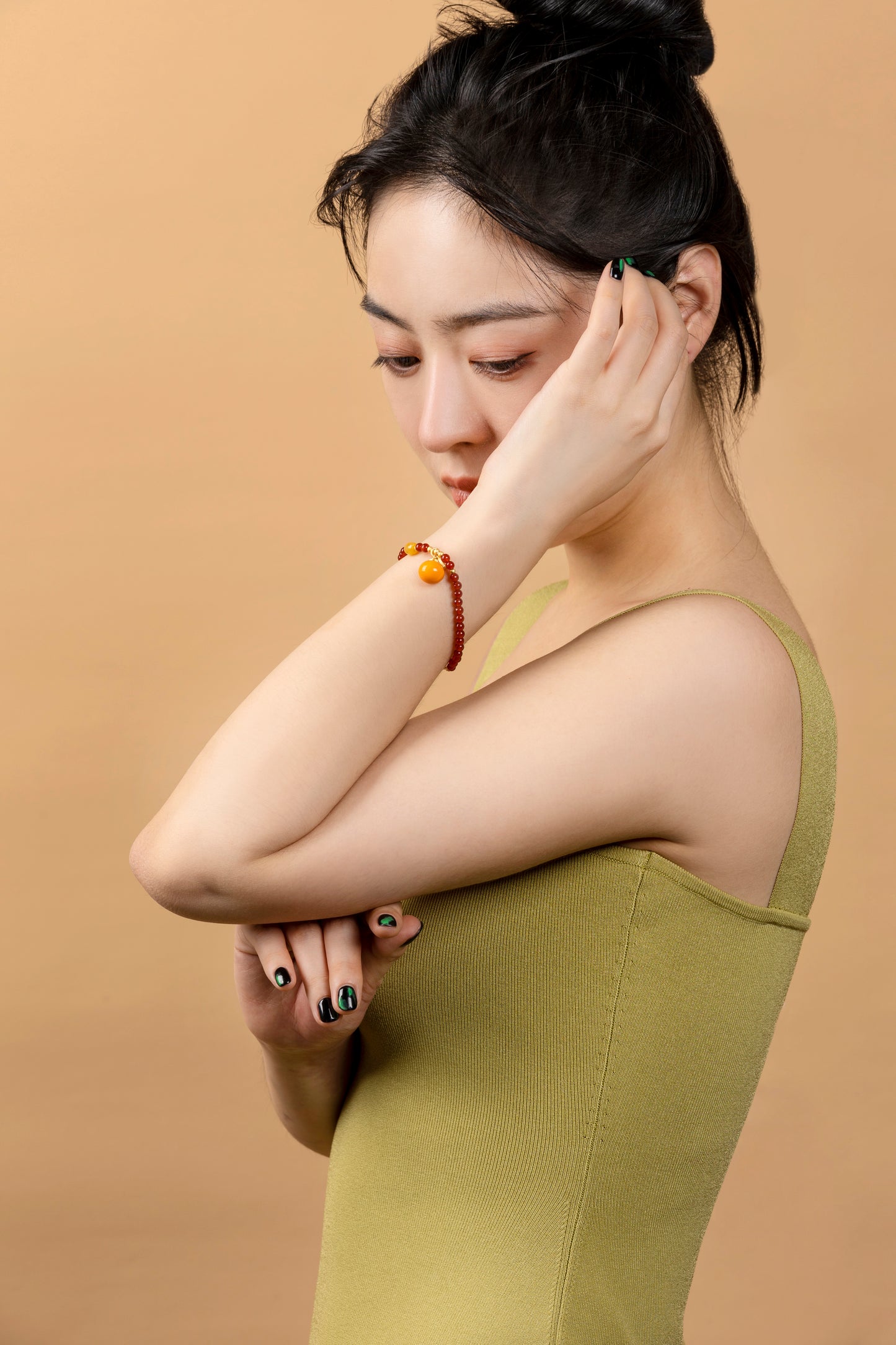 Fanhua Creation Orange Fortune Series Set(4 piece, Short Earring,Long Earring, Bracelet, Long pendent Necklace)