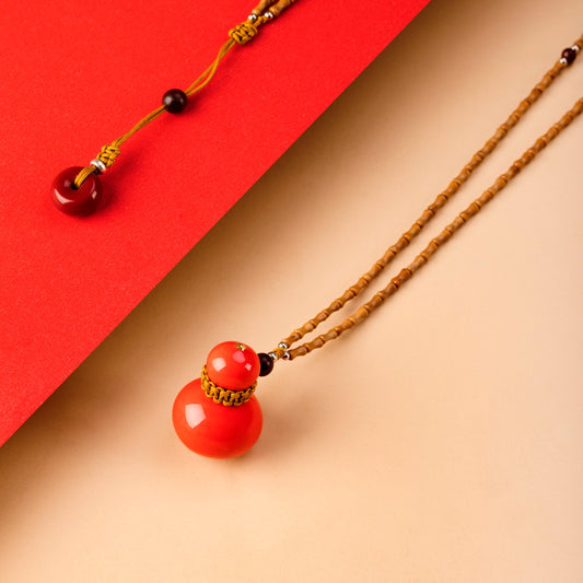 Red Gourd Porcelain Pendant Necklace Chinese Style Jewelry