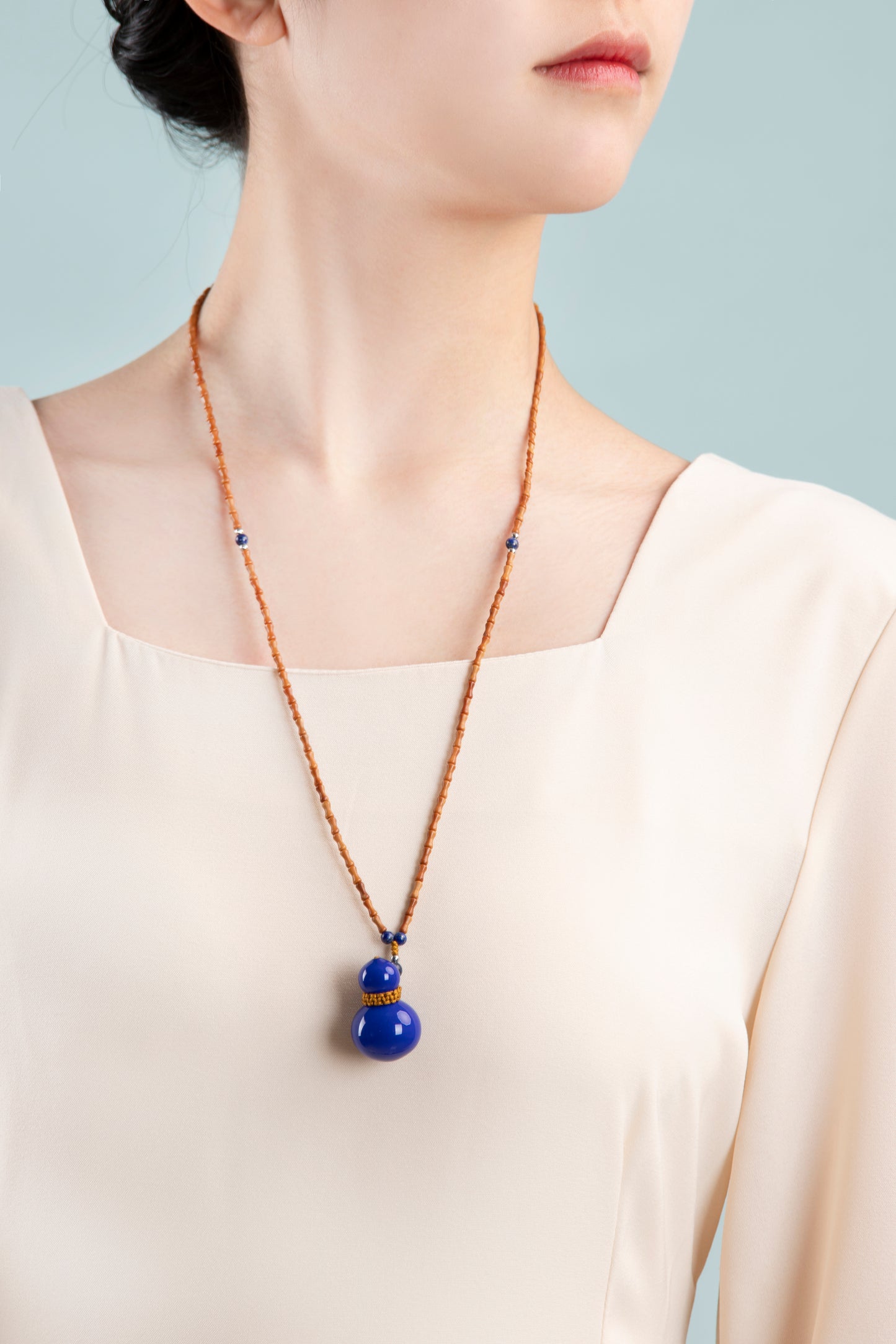 Blue Gourd Porcelain Pendant Necklace