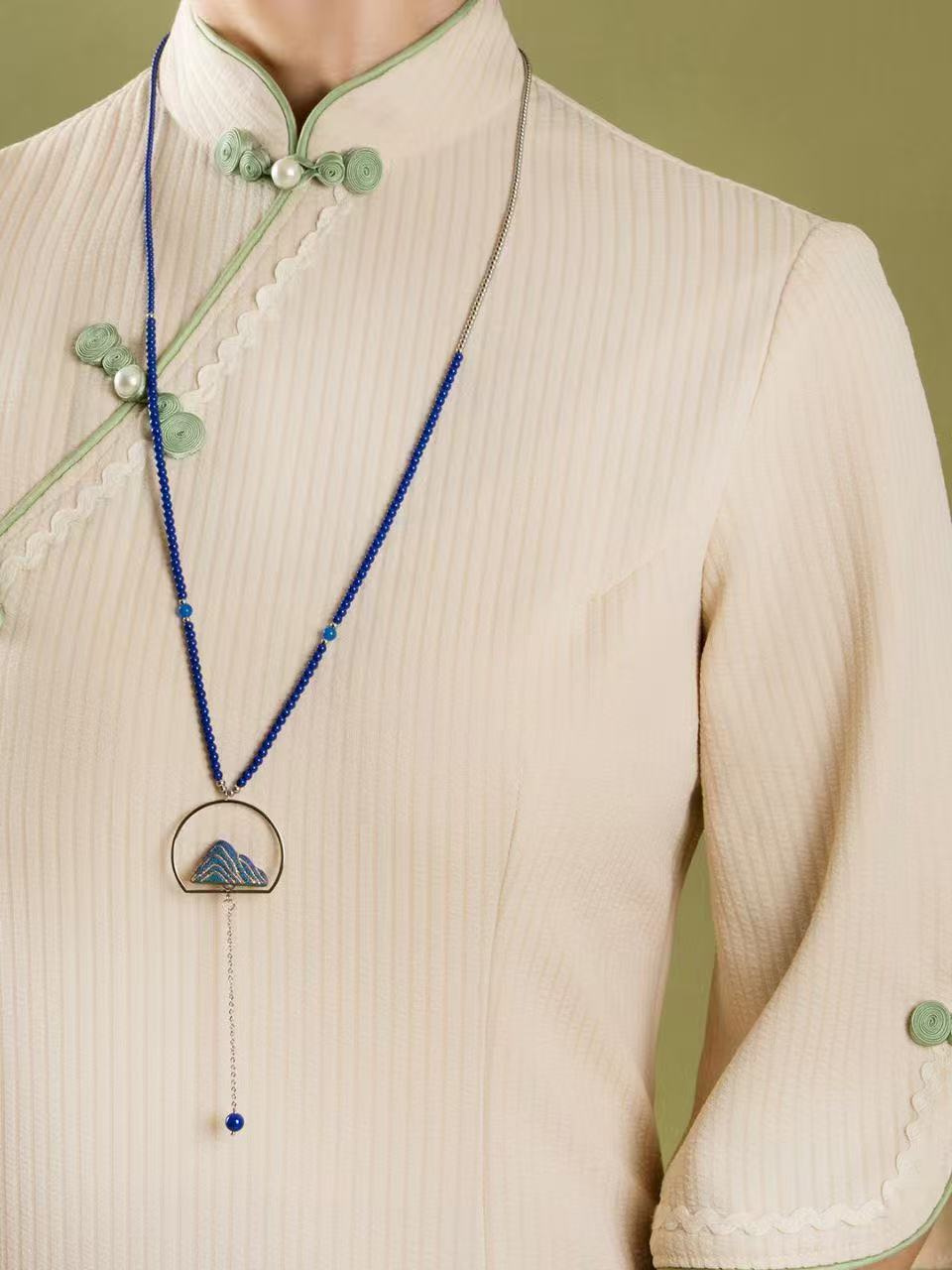 Blue Gourd Porcelain Pendant Necklace