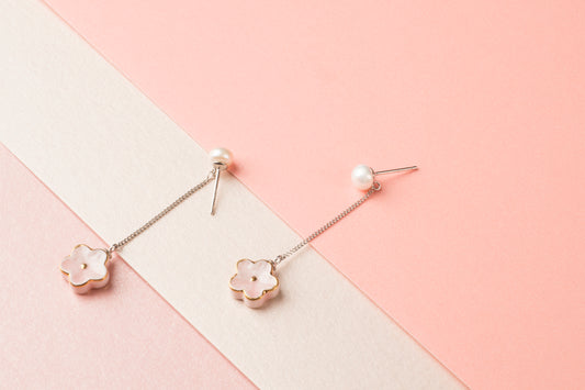 Peach Spring Flower Blossoms Pearl Earring
