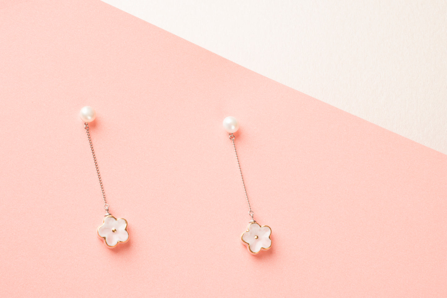 Peach Spring Flower Blossoms Pearl Earring