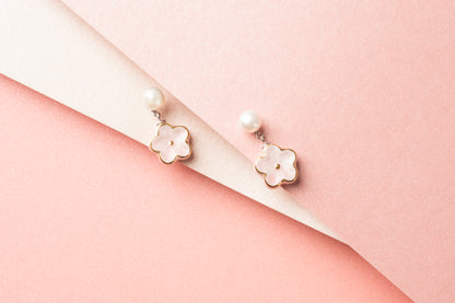 Peach Spring Flower Blossoms Pearl Earring