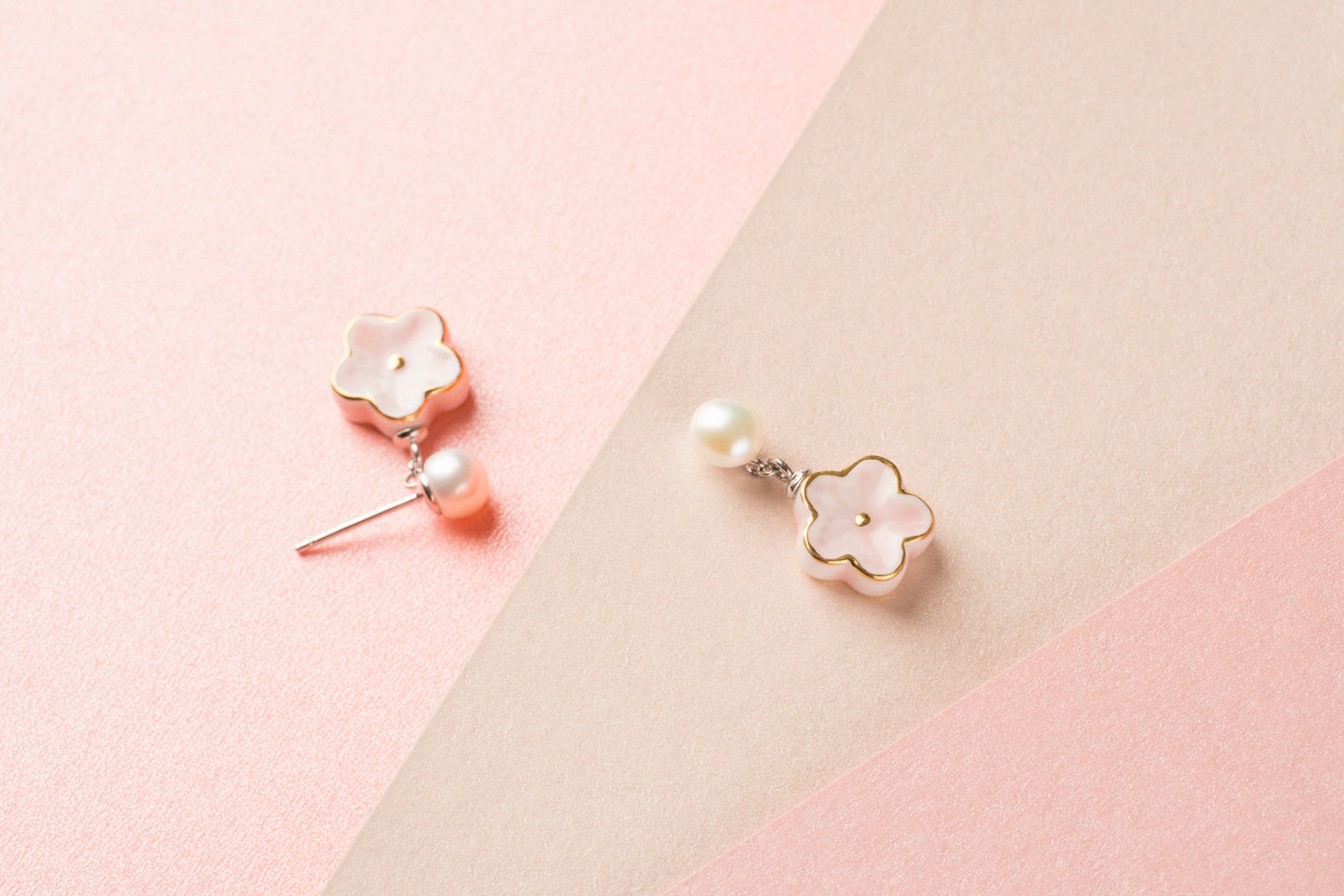 Peach Spring Flower Blossoms Pearl Earring