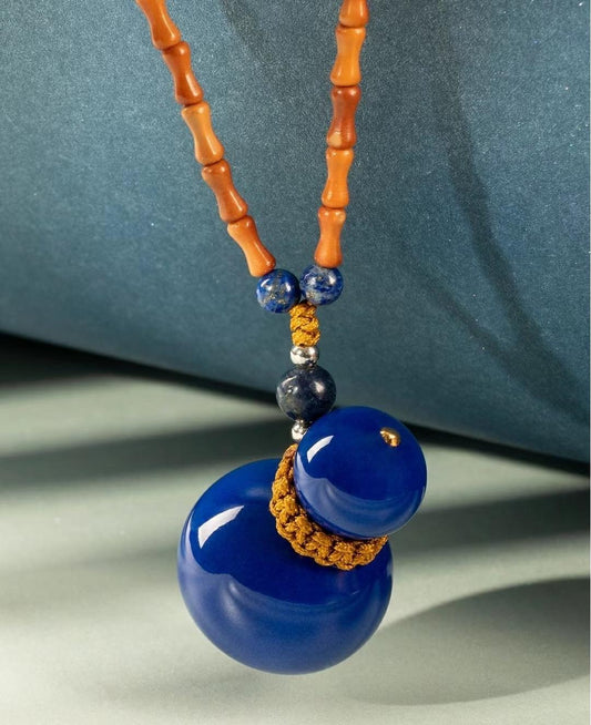 Blue Gourd Porcelain Pendant Necklace