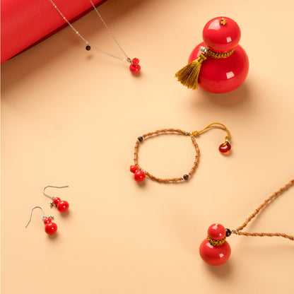 Red Gourd Porcelain Pendant Necklace Chinese Style Jewelry