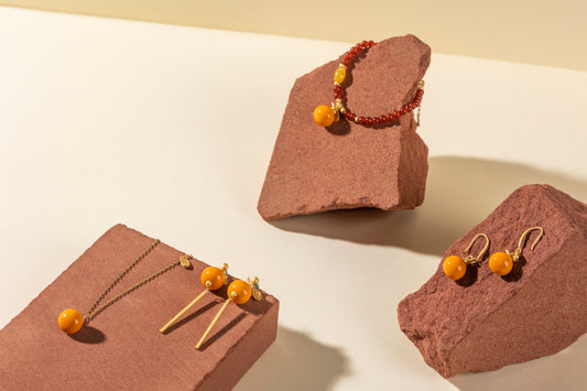 Fanhua Creation Orange Fortune Series Set(4 piece, Short Earring,Long Earring, Bracelet, Long pendent Necklace)