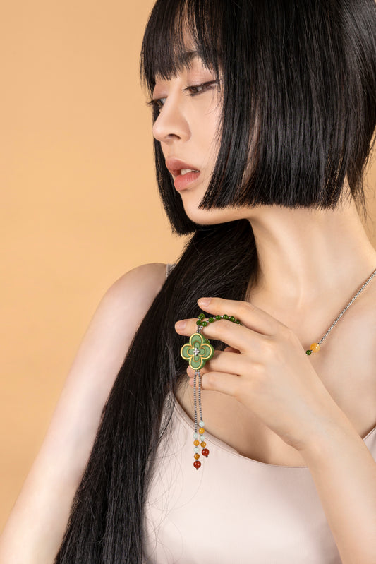 Porcelain Blue Lucky Star Clover Necklace