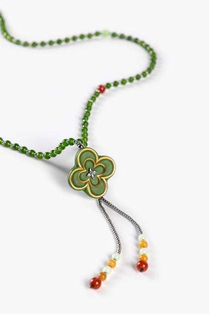 Porcelain Blue Lucky Star Clover Necklace