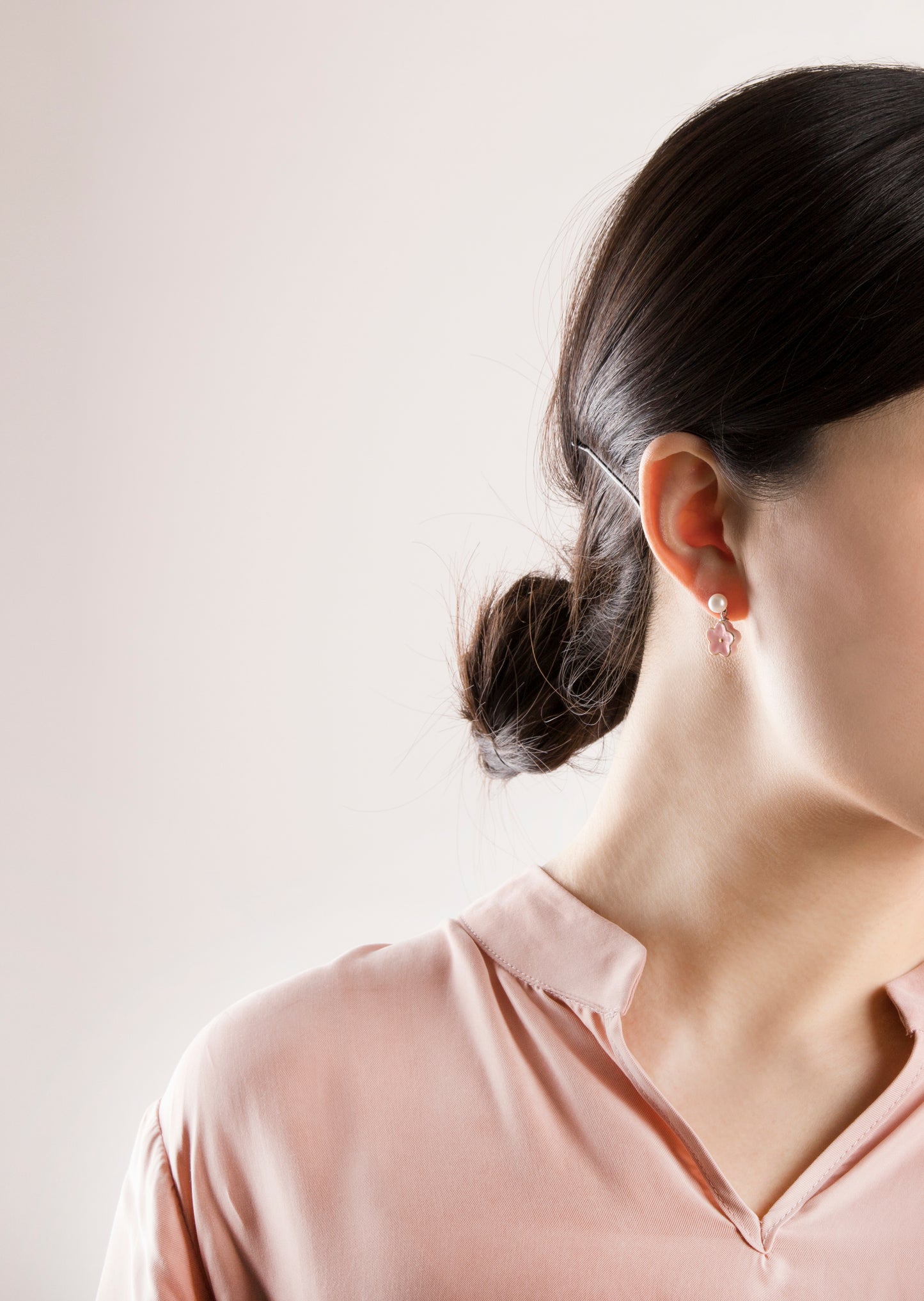 Peach Spring Flower Blossoms Pearl Earring