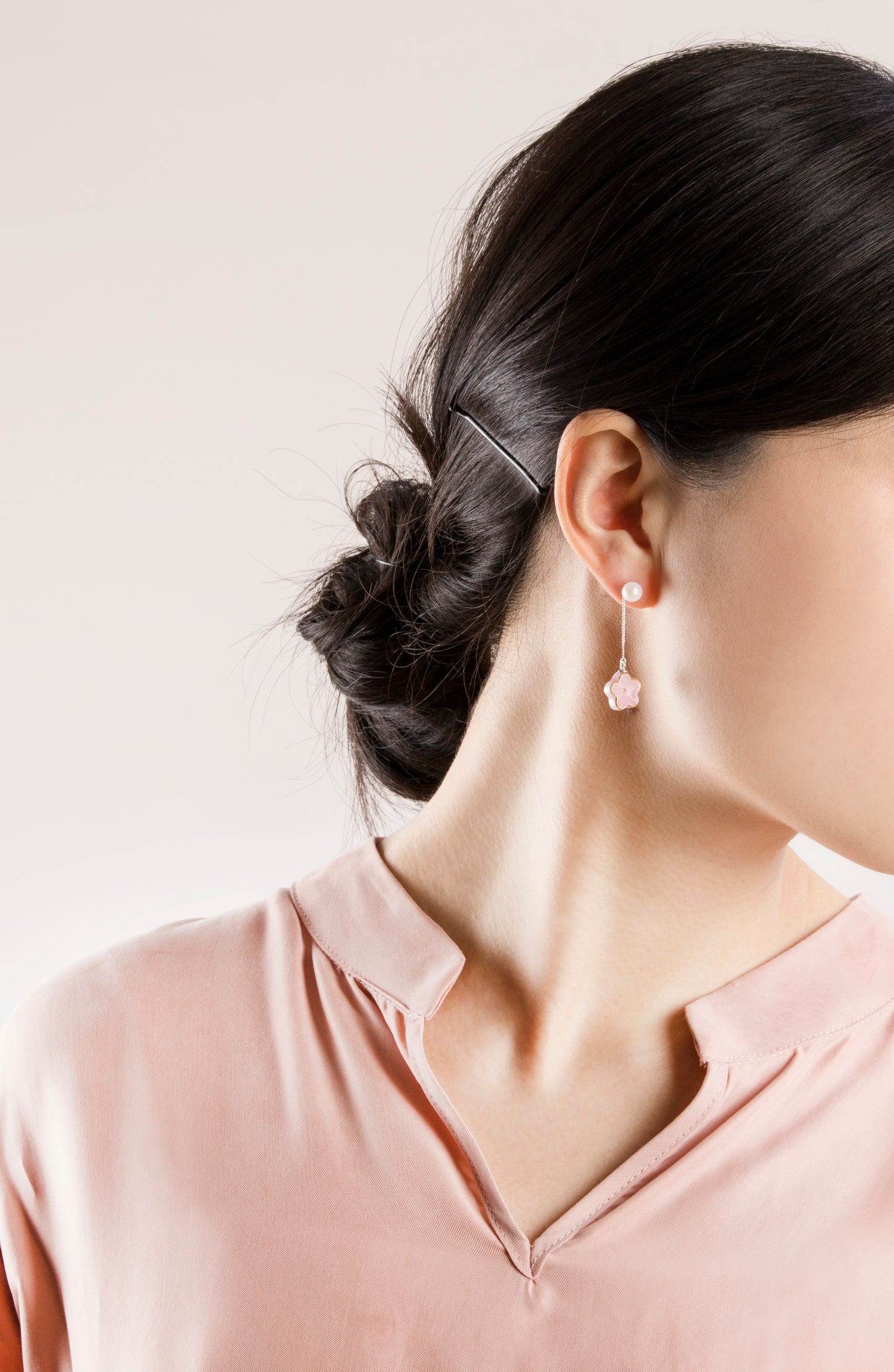 Peach Spring Flower Blossoms Pearl Earring