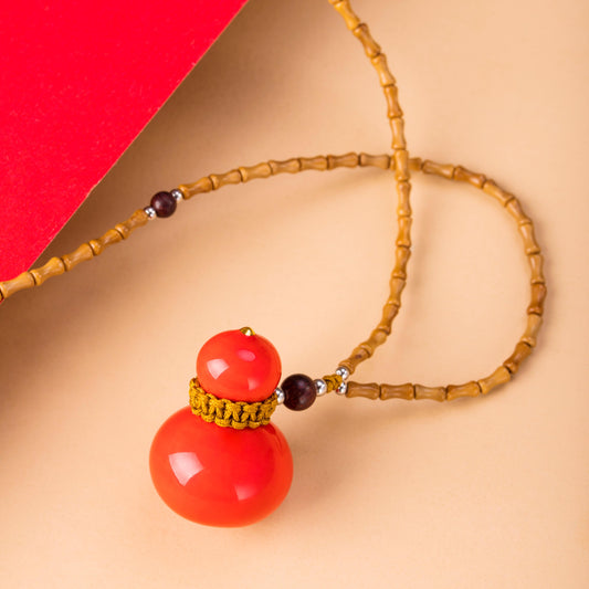 Red Gourd Porcelain Pendant Necklace Chinese Style Jewelry