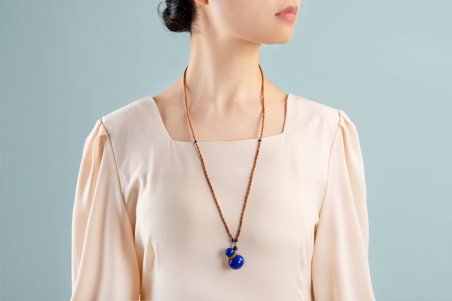 Blue Gourd Porcelain Pendant Necklace