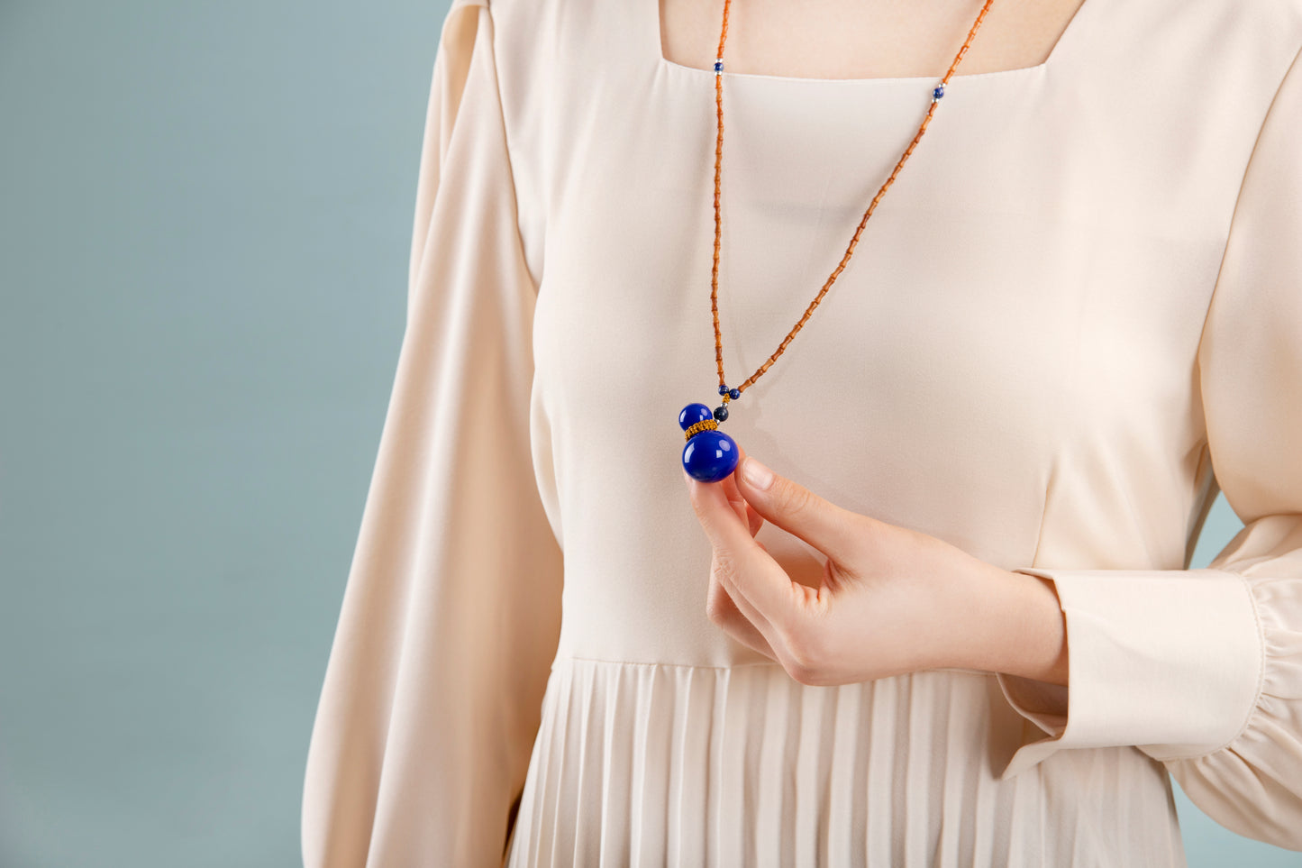 Blue Gourd Porcelain Pendant Necklace