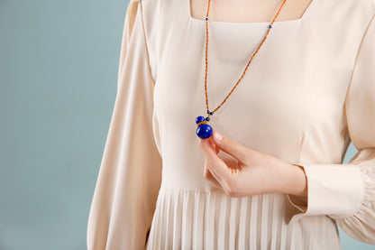 Blue Gourd Porcelain Pendant Necklace